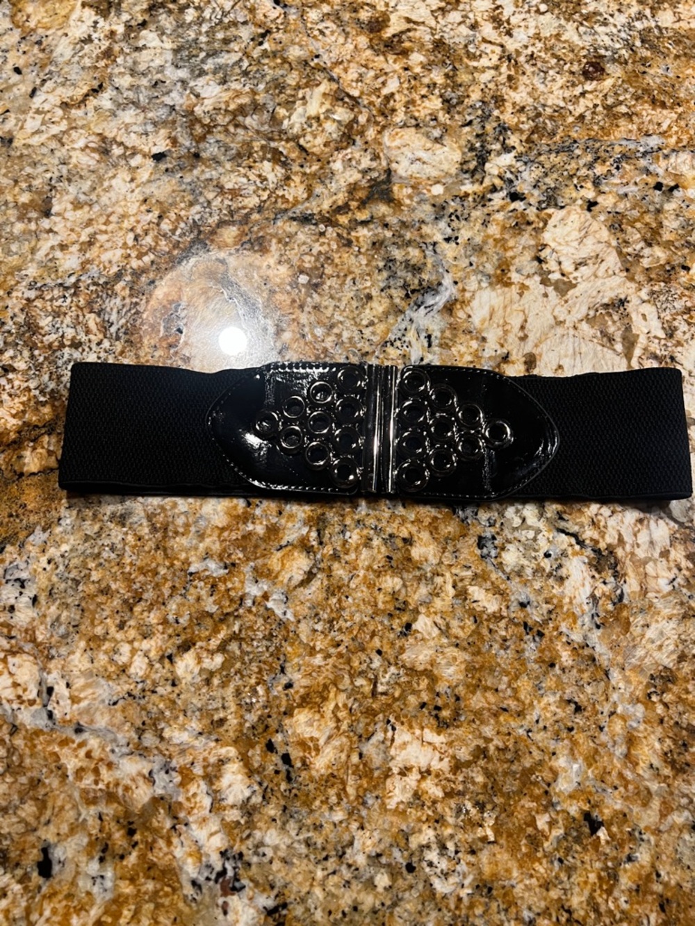 Black Elastic Waist Belt with Decorative Buckle